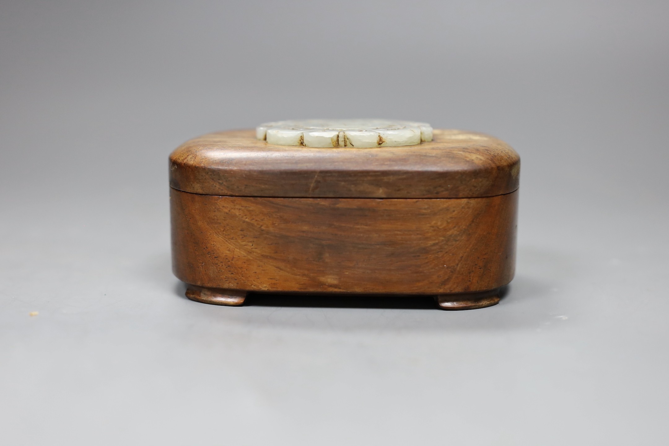 A Chinese hongmu and jade mounted box, 11cm wide